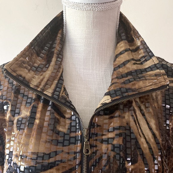 🌹Ruby Rd. Animal print woman’s jacket full zip up monk neck shinny squares sz16 - Picture 4 of 16